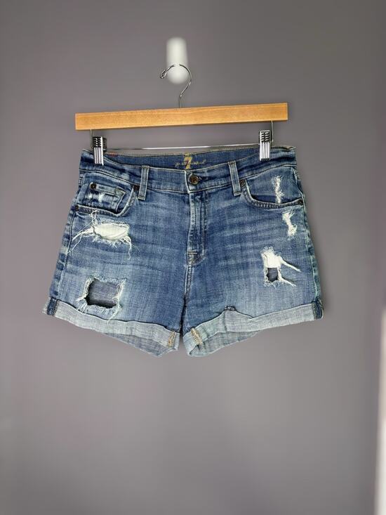 7 For All Mankind Pants - 7 For All Mankind Low Rise Cuffed Distressed Denim Shorts Size 25